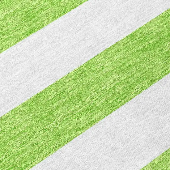 Green and White Round Striped Washable Non Skid Indoor Outdoor Area Rug Photo 8