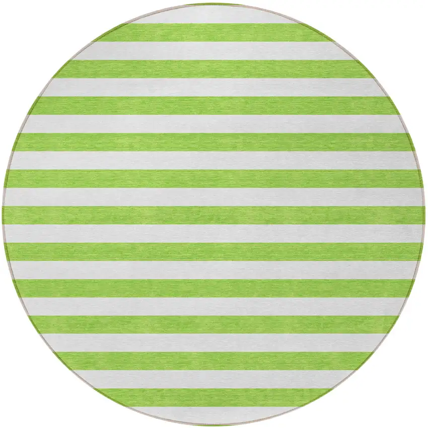 Green and White Round Striped Washable Non Skid Indoor Outdoor Area Rug Photo 4