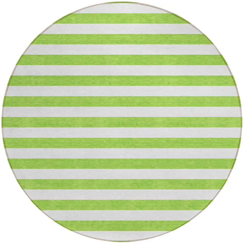Green and White Round Striped Washable Non Skid Indoor Outdoor Area Rug Photo 2