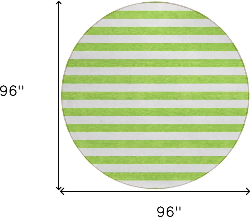 Green and White Round Striped Washable Non Skid Indoor Outdoor Area Rug Photo 3