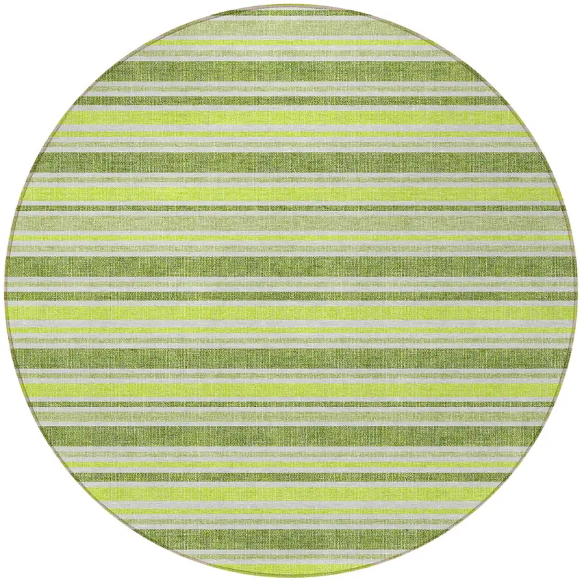 8' Round Green and Yellow Round Striped Washable Non Skid Indoor Outdoor Area Rug Photo 5