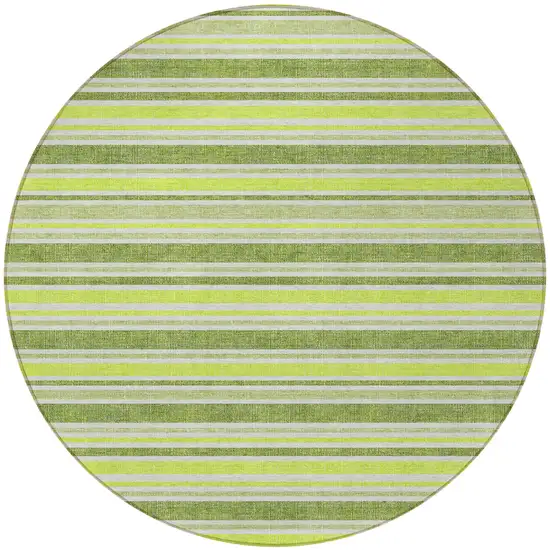 8' Round Green and Yellow Round Striped Washable Non Skid Indoor Outdoor Area Rug Photo 4