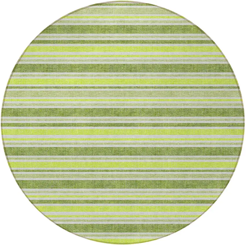 8' Round Green and Yellow Round Striped Washable Non Skid Indoor Outdoor Area Rug Photo 4