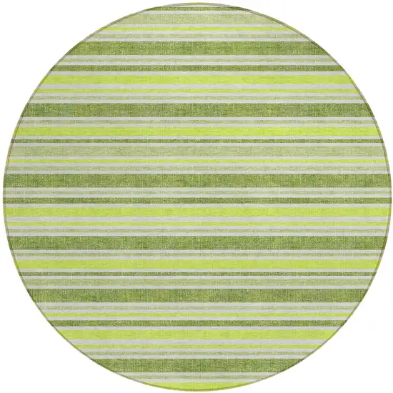 8' Round Green and Yellow Round Striped Washable Non Skid Indoor Outdoor Area Rug Photo 2