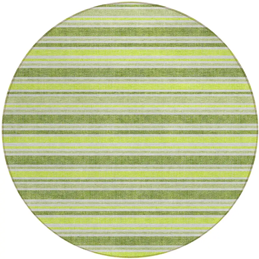 8' Round Green and Yellow Round Striped Washable Non Skid Indoor Outdoor Area Rug Photo 2