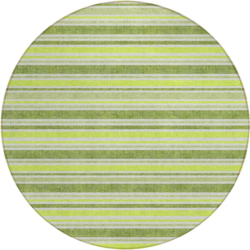 8' Round Green and Yellow Round Striped Washable Non Skid Indoor Outdoor Area Rug Photo 2