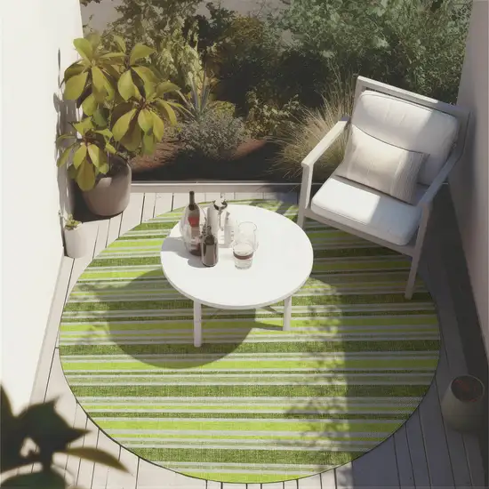 Green and Yellow Round Striped Washable Non Skid Indoor Outdoor Area Rug Photo 7