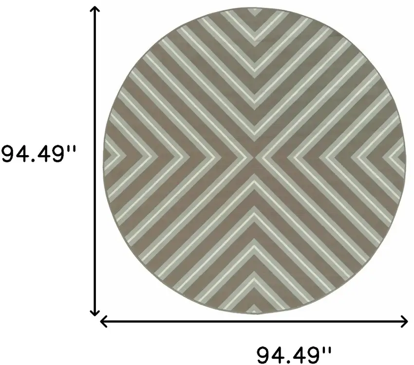 8' Round Grey Round Geometric Stain Resistant Indoor Outdoor Area Rug Photo 4