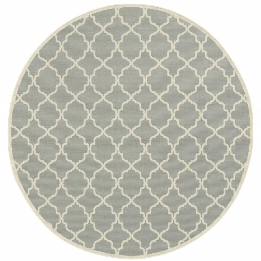 8' Round Grey Round Geometric Stain Resistant Indoor Outdoor Area Rug Photo 1
