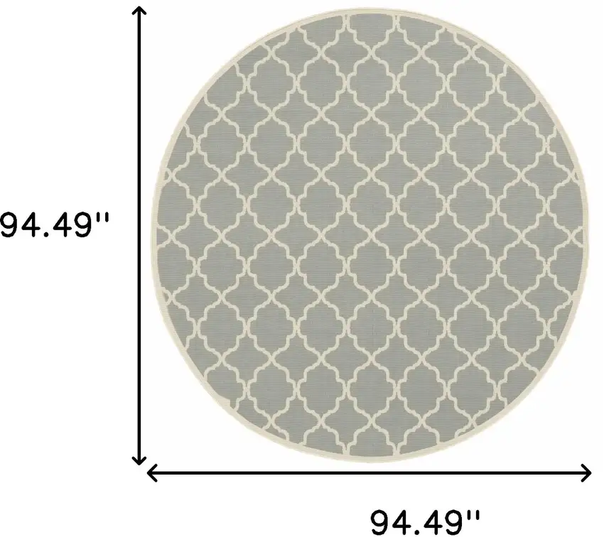 8' Round Grey Round Geometric Stain Resistant Indoor Outdoor Area Rug Photo 4