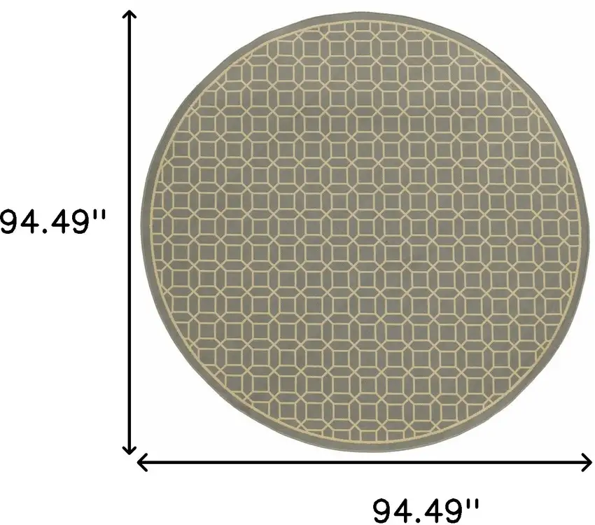 8' Round Grey Round Geometric Stain Resistant Indoor Outdoor Area Rug Photo 4