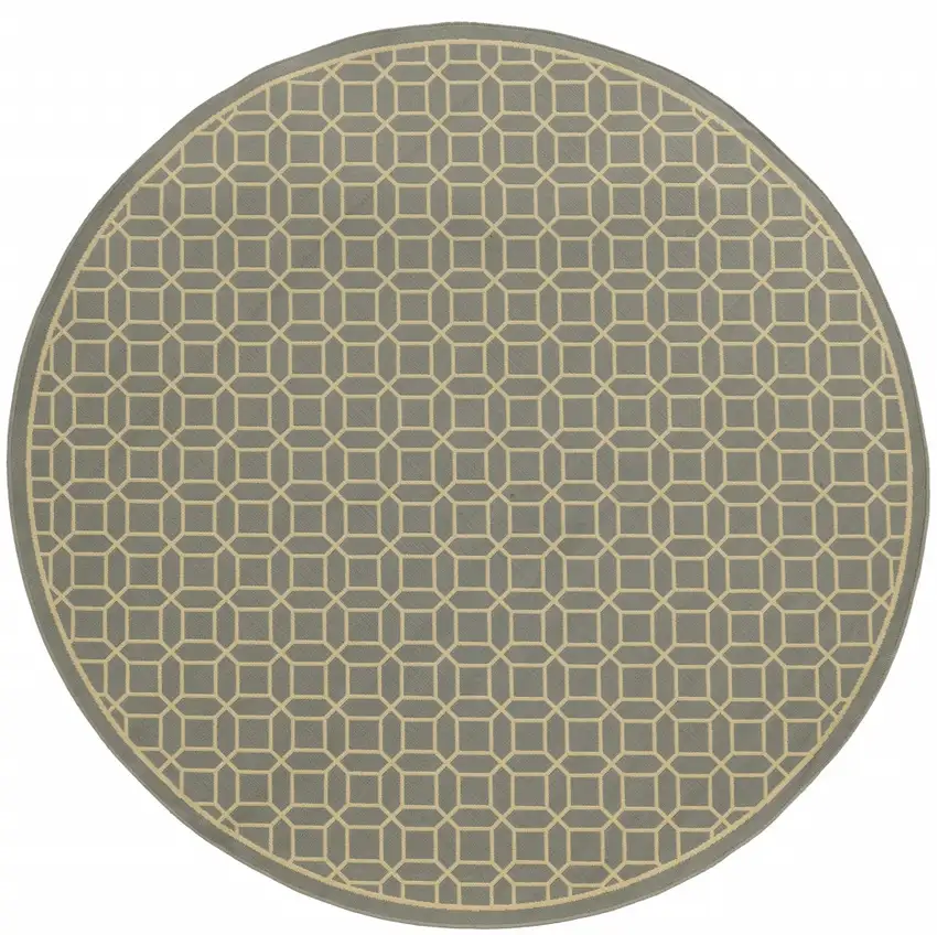 8' Round Grey Round Geometric Stain Resistant Indoor Outdoor Area Rug Photo 1