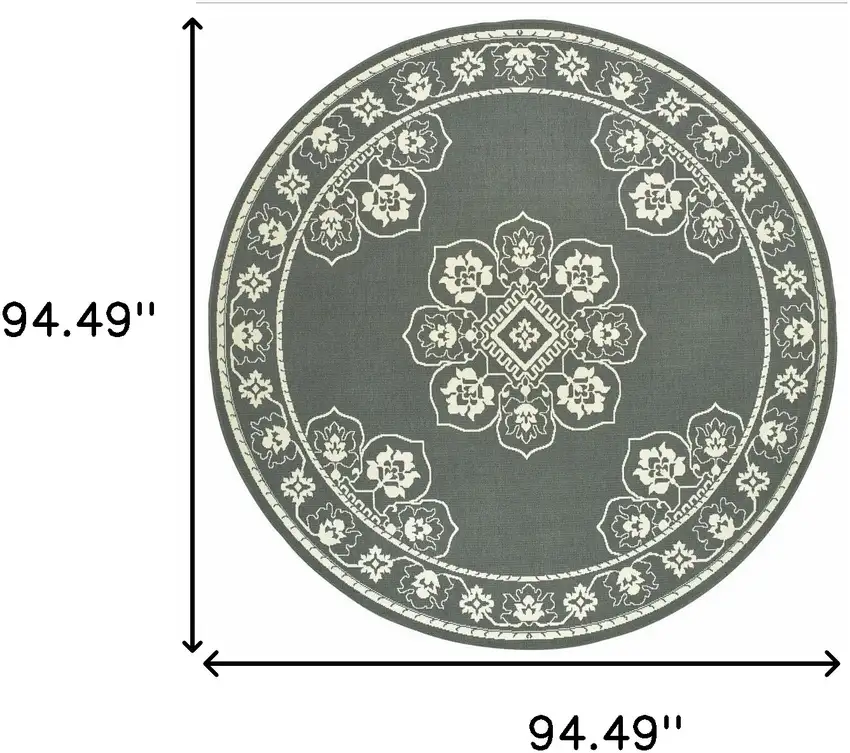 8' Round Grey Round Oriental Stain Resistant Indoor Outdoor Area Rug Photo 5