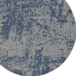 Photo of 8' Round Grey or Denim Abstract Brushstrokes UV Treated Area Rug