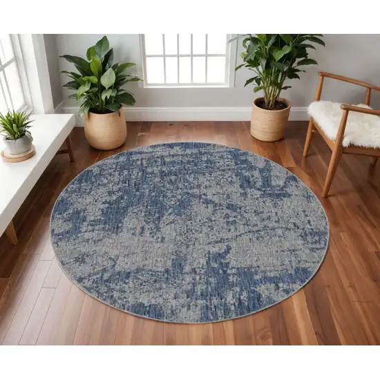 8' Gray Abstract Round Rug Photo 1