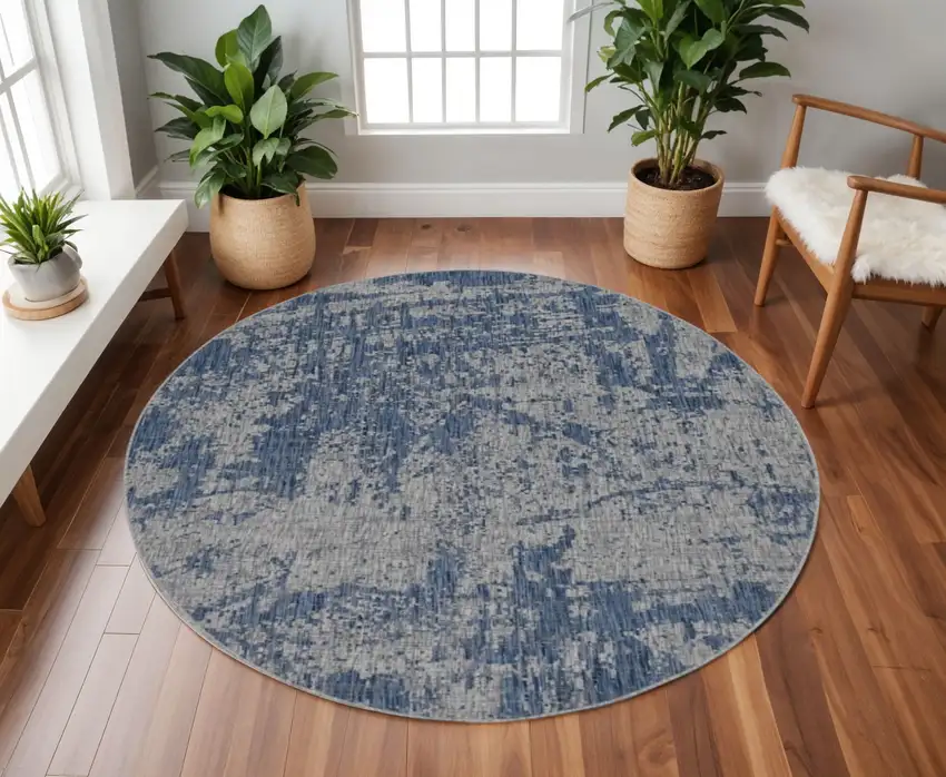 8' Gray Abstract Round Rug Photo 1