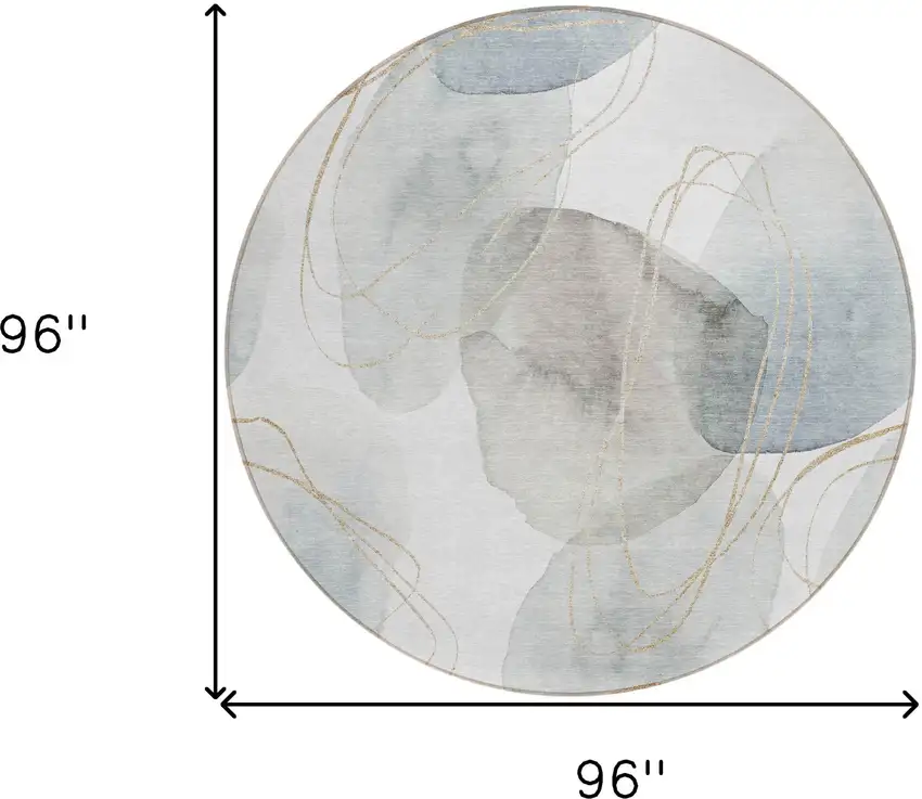 Ivory Blue and Gray Round Abstract Washable Non Skid Indoor Outdoor Area Rug Photo 3