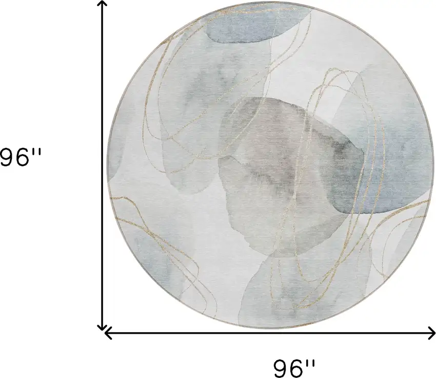 Ivory Blue and Gray Round Abstract Washable Non Skid Indoor Outdoor Area Rug Photo 3