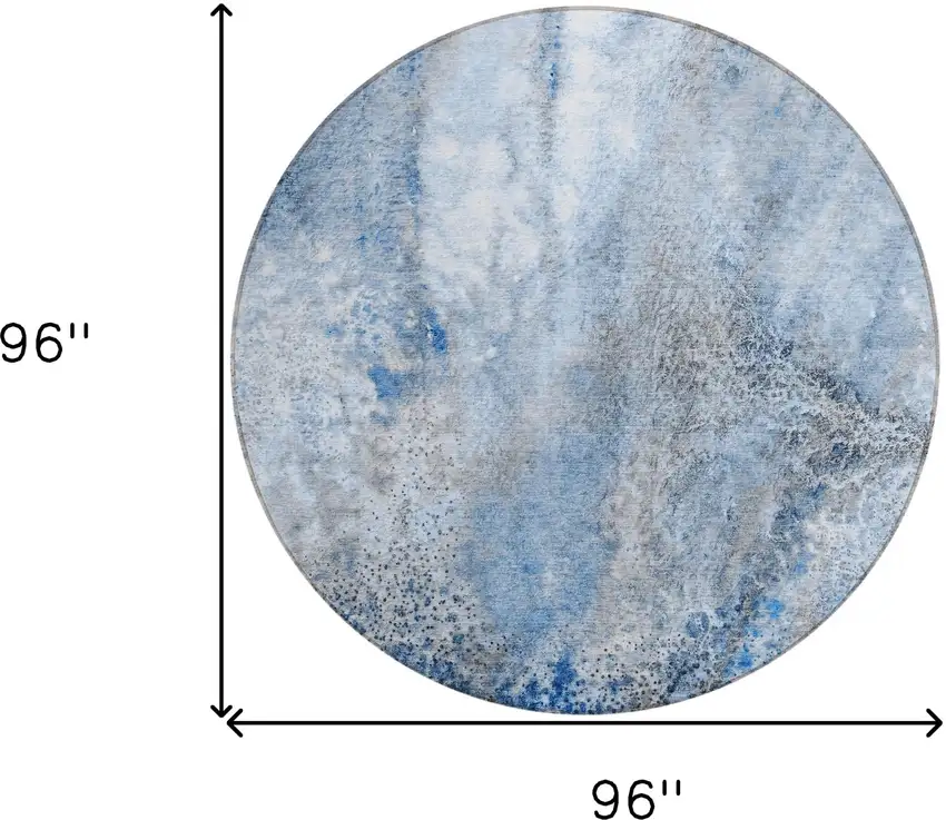 8' Round Ivory Blue and Gray Round Abstract Washable Non Skid Indoor Outdoor Area Rug Photo 3