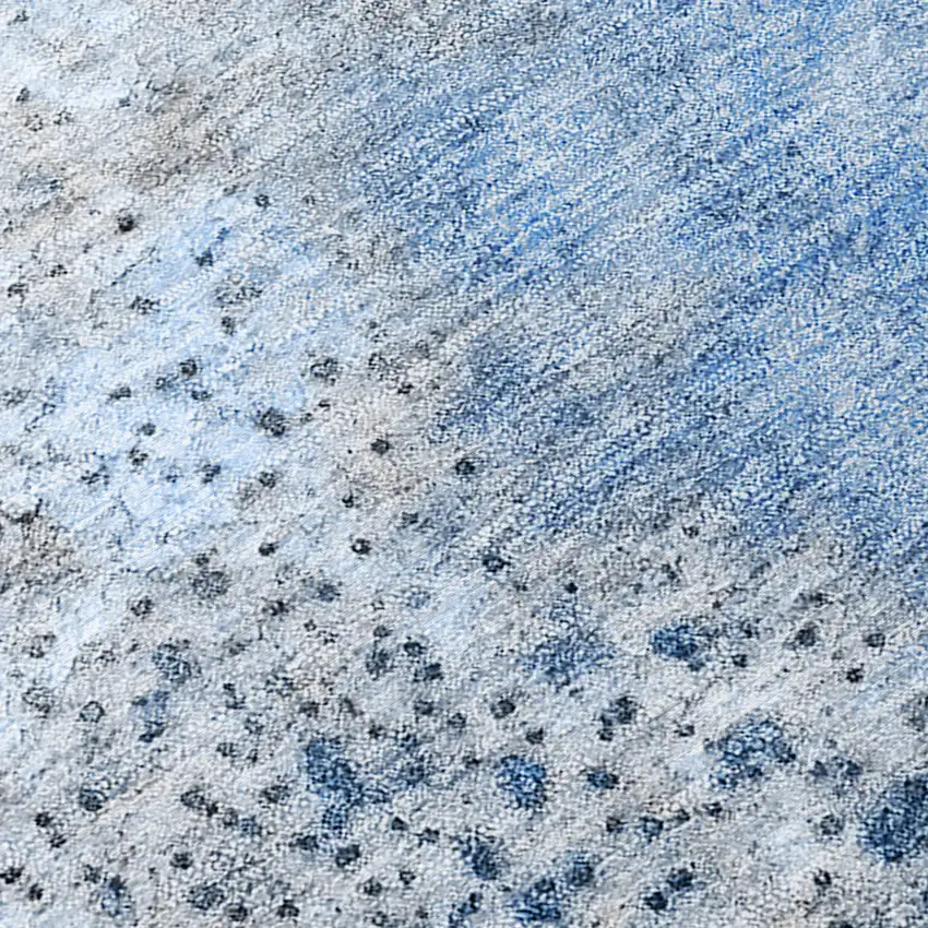Ivory Blue and Gray Round Abstract Washable Non Skid Indoor Outdoor Area Rug Photo 8