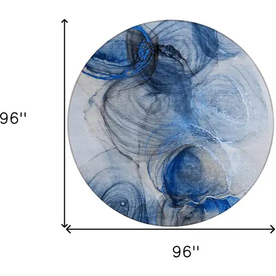 8' Round Ivory Blue and Gray Round Abstract Washable Non Skid Indoor Outdoor Area Rug Photo 3