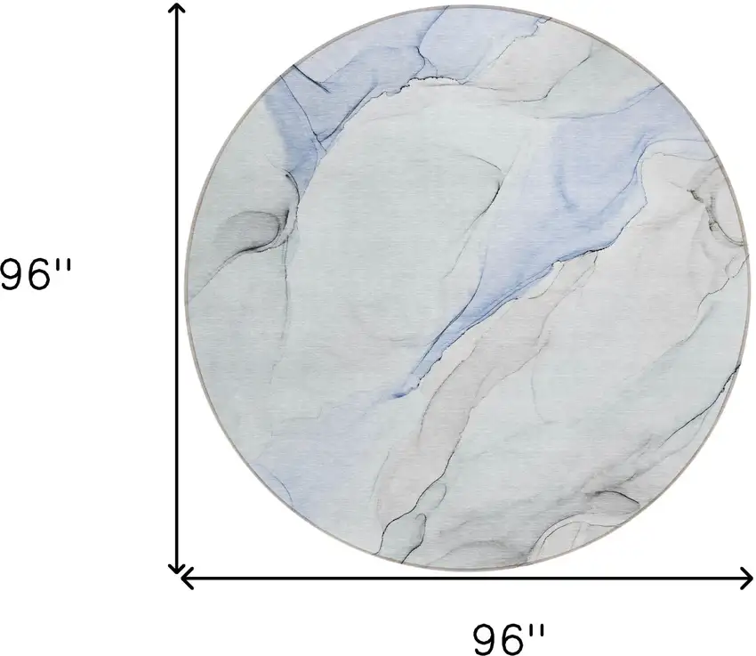 8' Round Ivory Blue and Gray Round Abstract Washable Non Skid Indoor Outdoor Area Rug Photo 3