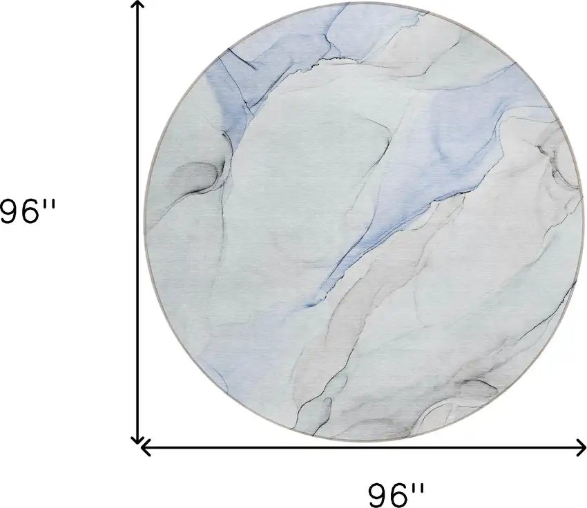 8' Round Ivory Blue and Gray Round Abstract Washable Non Skid Indoor Outdoor Area Rug Photo 3
