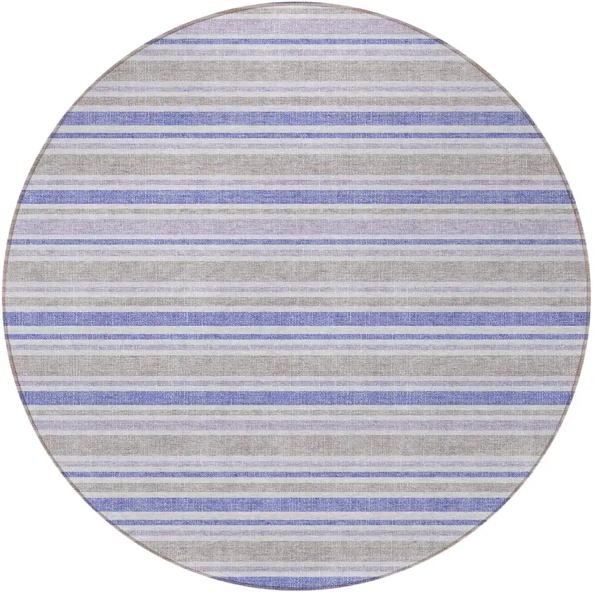 Ivory Blue and Gray Round Striped Washable Non Skid Indoor Outdoor Area Rug Photo 5