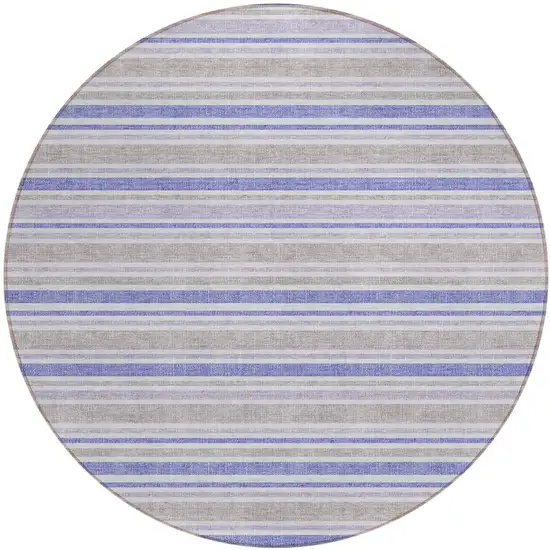 Ivory Blue and Gray Round Striped Washable Non Skid Indoor Outdoor Area Rug Photo 2