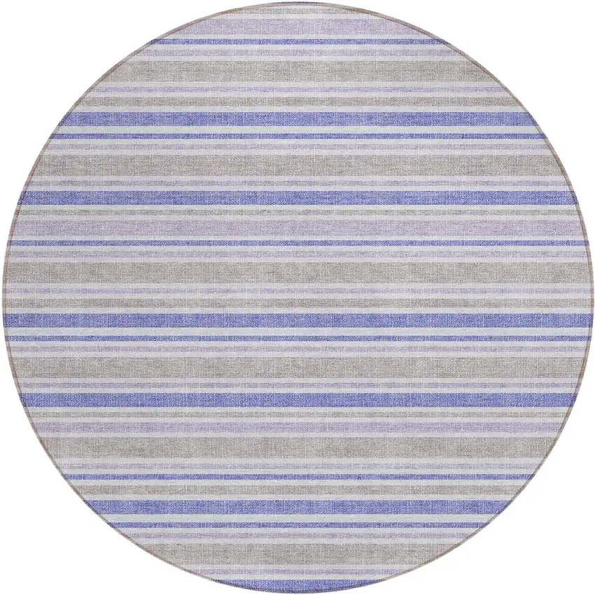 Ivory Blue and Gray Round Striped Washable Non Skid Indoor Outdoor Area Rug Photo 2