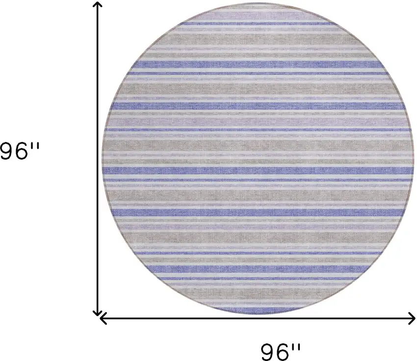 8' Ivory Blue And Gray Round Striped Washable Indoor Outdoor Area Rug Photo 3