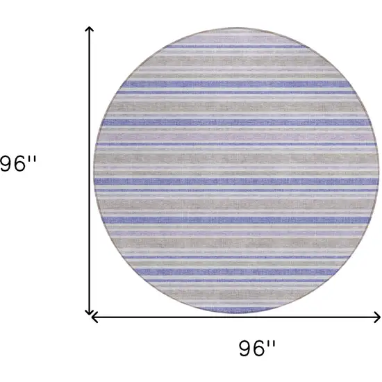 8' Ivory Blue And Gray Round Striped Washable Indoor Outdoor Area Rug Photo 3