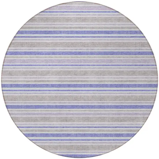 8' Ivory Blue And Gray Round Striped Washable Indoor Outdoor Area Rug Photo 4