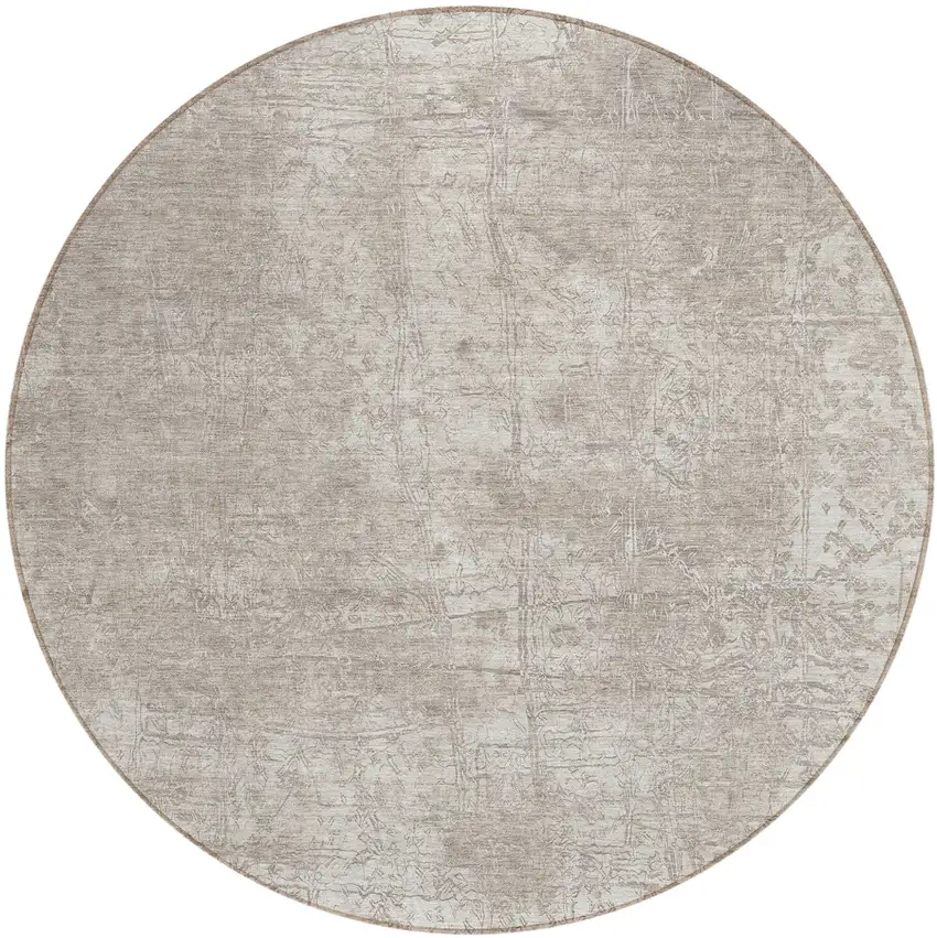 Ivory Round Abstract Washable Non Skid Indoor Outdoor Area Rug Photo 2