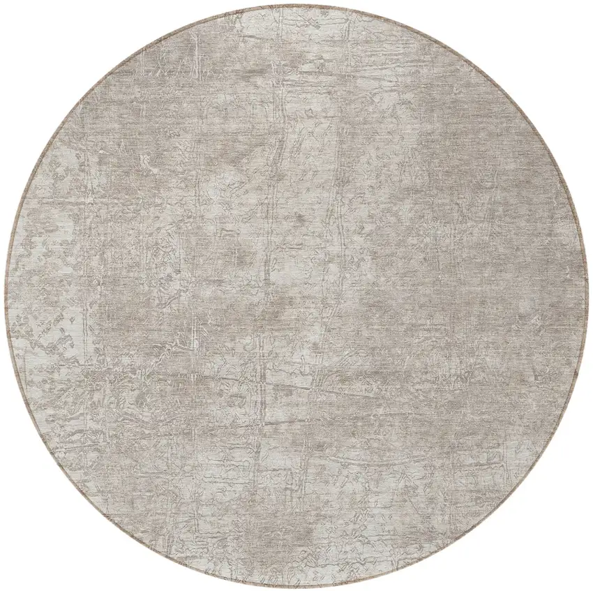 Ivory Round Abstract Washable Non Skid Indoor Outdoor Area Rug Photo 5