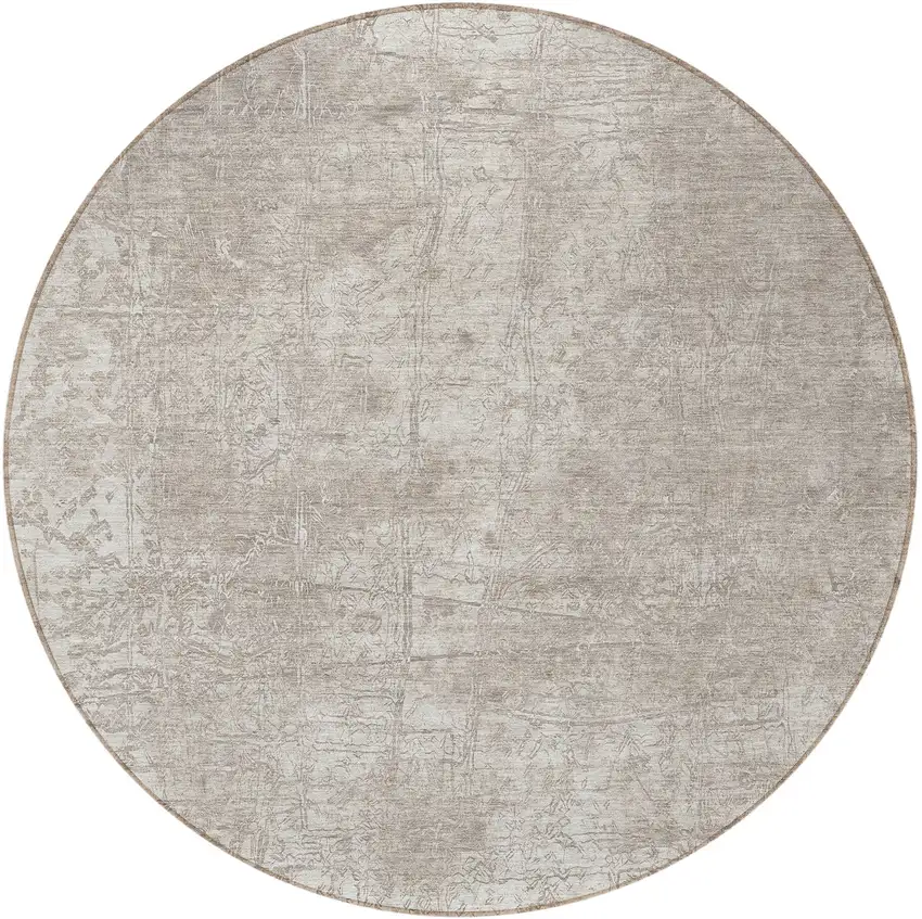 Ivory Round Abstract Washable Non Skid Indoor Outdoor Area Rug Photo 4