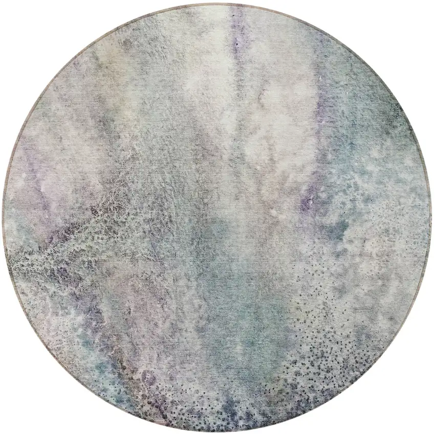 8' Round Ivory Round Abstract Washable Non Skid Indoor Outdoor Area Rug Photo 5