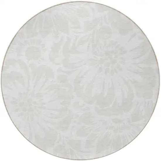 Ivory Round Floral Washable Non Skid Indoor Outdoor Area Rug Photo 4