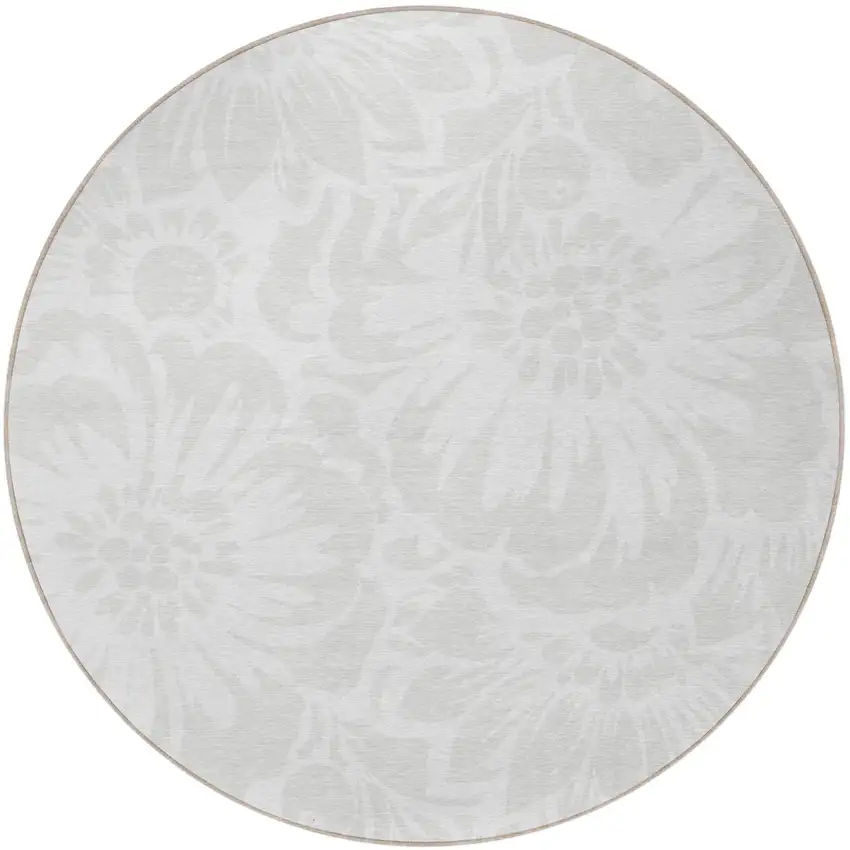 Ivory Round Floral Washable Non Skid Indoor Outdoor Area Rug Photo 4
