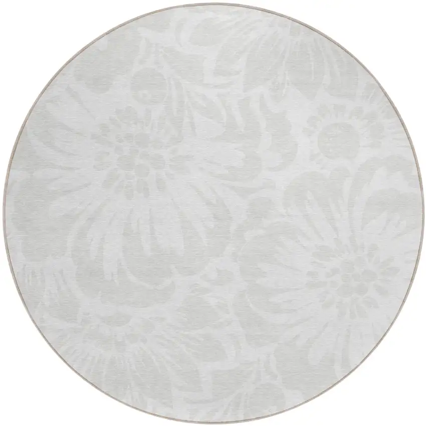 Ivory Round Floral Washable Non Skid Indoor Outdoor Area Rug Photo 2