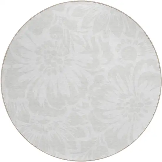 Ivory Round Floral Washable Non Skid Indoor Outdoor Area Rug Photo 2