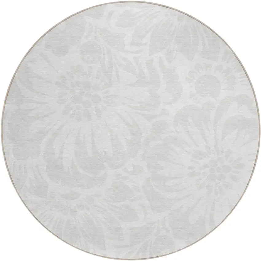 Ivory Round Floral Washable Non Skid Indoor Outdoor Area Rug Photo 2