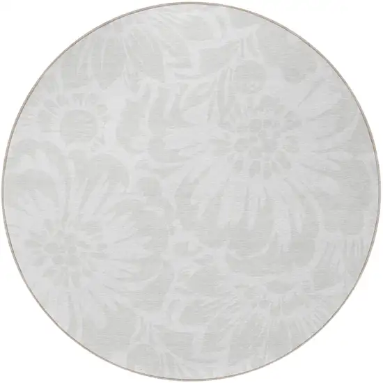 8' Round Ivory Round Floral Washable Non Skid Indoor Outdoor Area Rug Photo 5