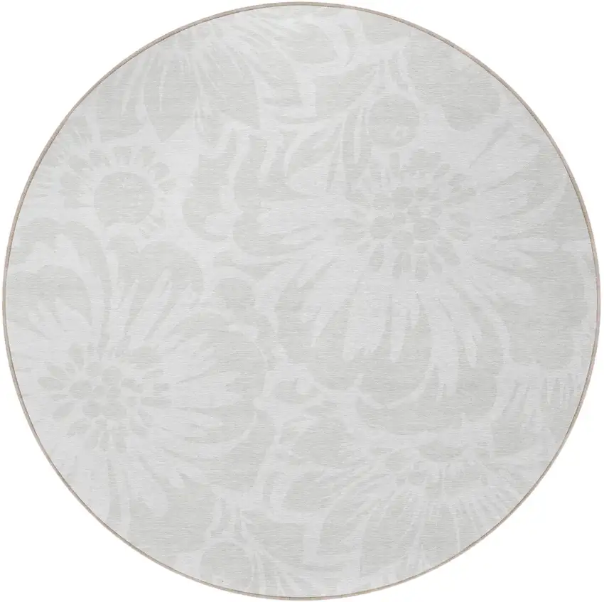 8' Round Ivory Round Floral Washable Non Skid Indoor Outdoor Area Rug Photo 5