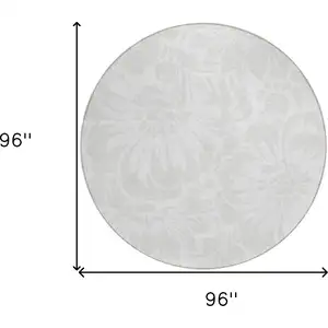 Photo of 8' Round Ivory Round Floral Washable Non Skid Indoor Outdoor Area Rug