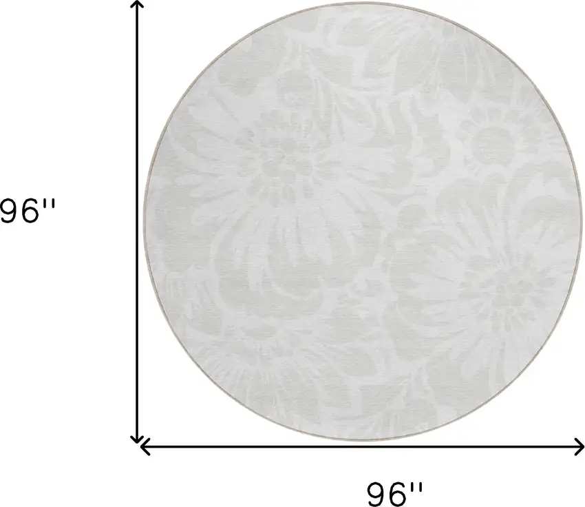 8' Round Ivory Round Floral Washable Non Skid Indoor Outdoor Area Rug Photo 3