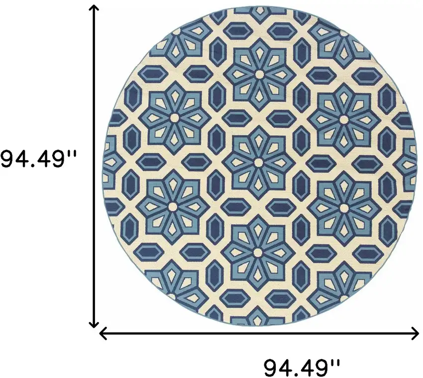 8' Round Ivory Round Geometric Stain Resistant Indoor Outdoor Area Rug Photo 5