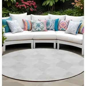 Photo of 8' Round Ivory Round Geometric Washable Non Skid Indoor Outdoor Area Rug