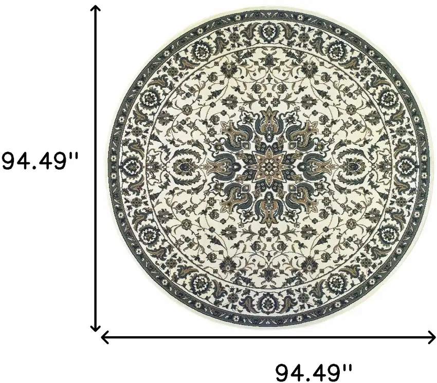 8' Round Ivory Round Oriental Stain Resistant Indoor Outdoor Area Rug Photo 5