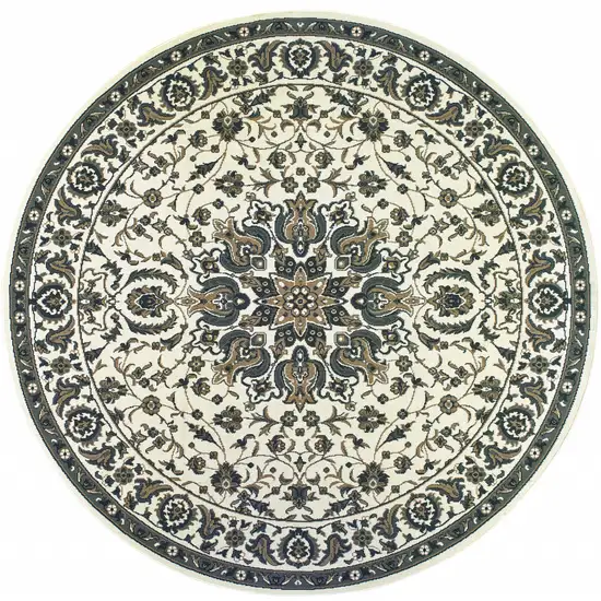8' Round Ivory Round Oriental Stain Resistant Indoor Outdoor Area Rug Photo 1